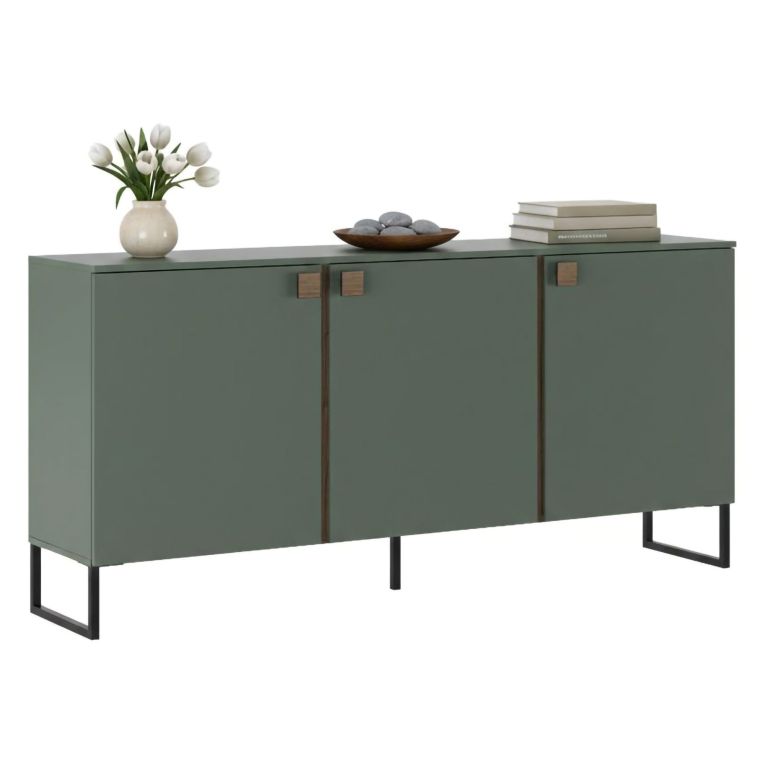 Credenza Verde Marrone Rovere 3 Ripiani 6 Vani 184x40x86h cm, 3 Ante - Carvico
