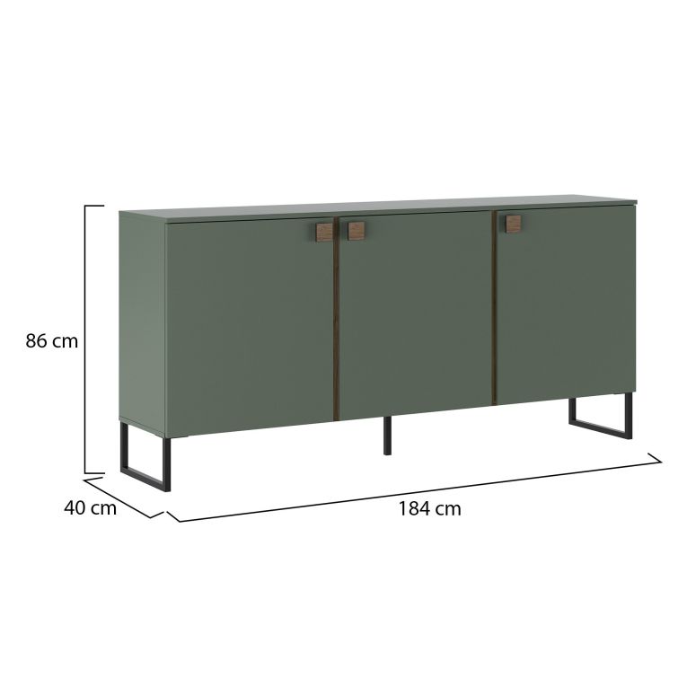 Credenza Verde Marrone Rovere 3 Ripiani 6 Vani 184x40x86h cm, 3 Ante - Carvico