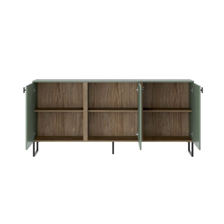 Credenza Verde Marrone Rovere 3 Ripiani 6 Vani 184x40x86h cm, 3 Ante - Carvico
