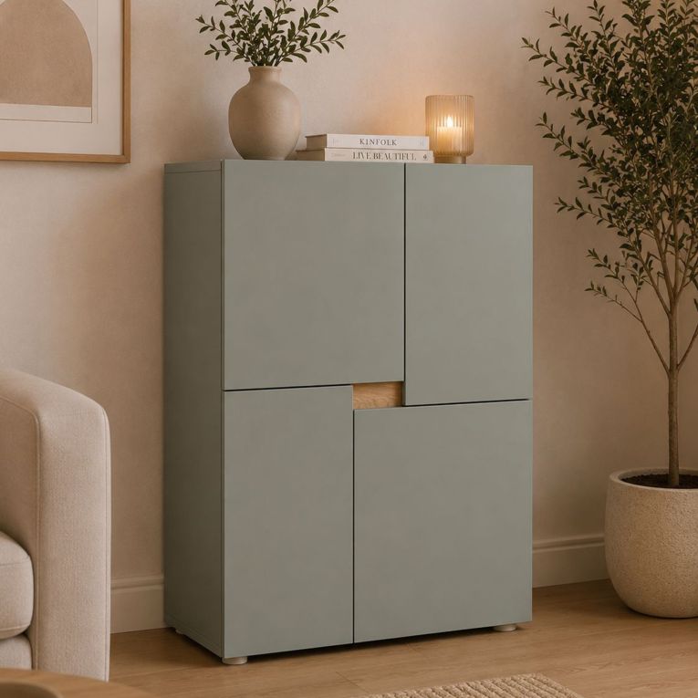 Credenza Verde un Ripiano 4 Ante 60x42x84h cm, 2 Vani - Lerinito
