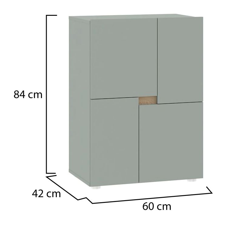 Credenza Verde un Ripiano 4 Ante 60x42x84h cm, 2 Vani - Lerinito