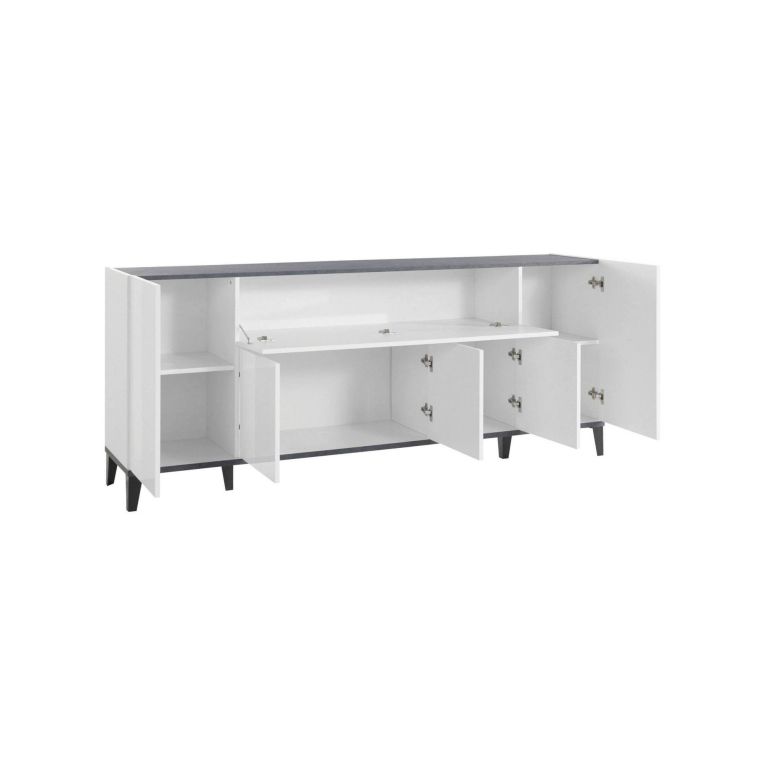 Credenza Vittorio, Madia da cucina a 6 ante, Buffet da soggiorno, 100% Made in Italy, cm 200x40h82, Bianco lucido e Ardesia