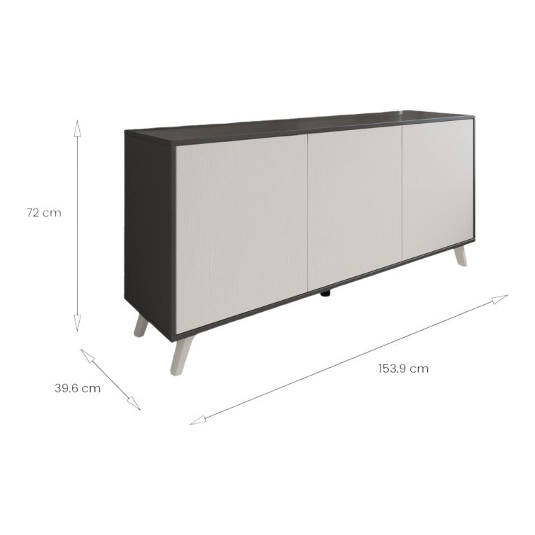 Credenza Weddell, Buffet da soggiorno, Madia da salotto, Dispensa da cucina, 154x40h72 cm, Antracite e Bianco