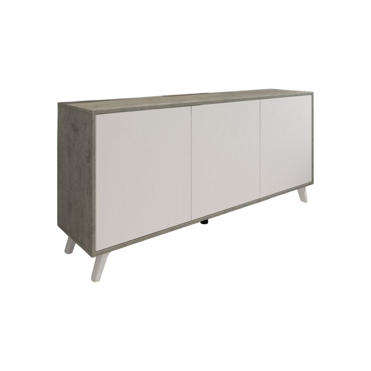 Credenza Weddell, Buffet da soggiorno, Madia da salotto, Dispensa da cucina, 154x40h72 cm, Grigio chiaro e Bianco