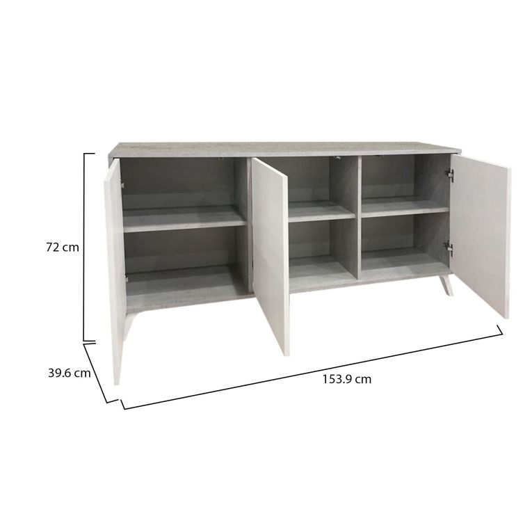 Credenza Weddell, Buffet da soggiorno, Madia da salotto, Dispensa da cucina, 154x40h72 cm, Grigio chiaro e Bianco