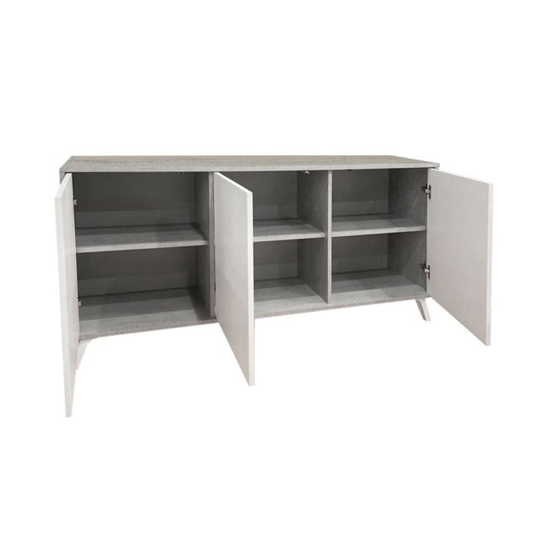 Credenza Weddell, Buffet da soggiorno, Madia da salotto, Dispensa da cucina, 154x40h72 cm, Grigio chiaro e Bianco