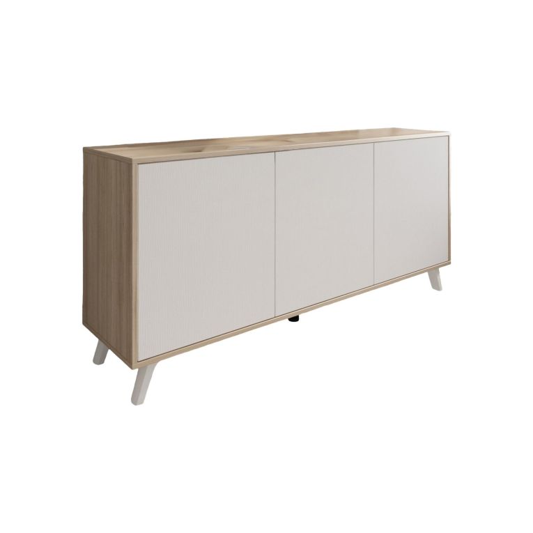Credenza Weddell, Buffet da soggiorno, Madia da salotto, Dispensa da cucina, 154x40h72 cm, Rovere e Bianco