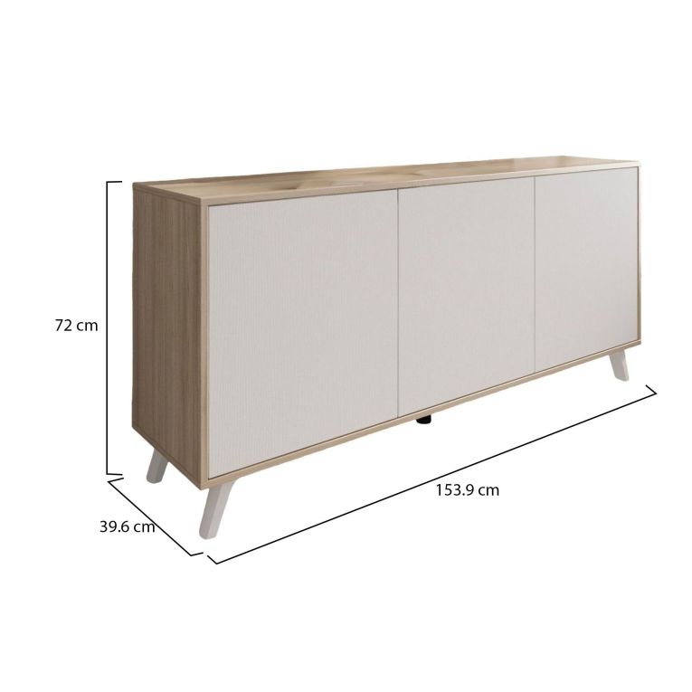 Credenza Weddell, Buffet da soggiorno, Madia da salotto, Dispensa da cucina, 154x40h72 cm, Rovere e Bianco