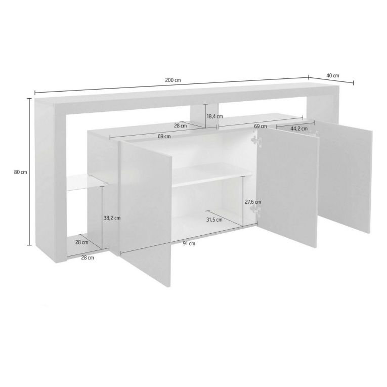 Credenza Willer, Buffet da soggiorno a 3 ante, Madia da salotto, Credenza moderna, 200x40h80 cm, Antracite