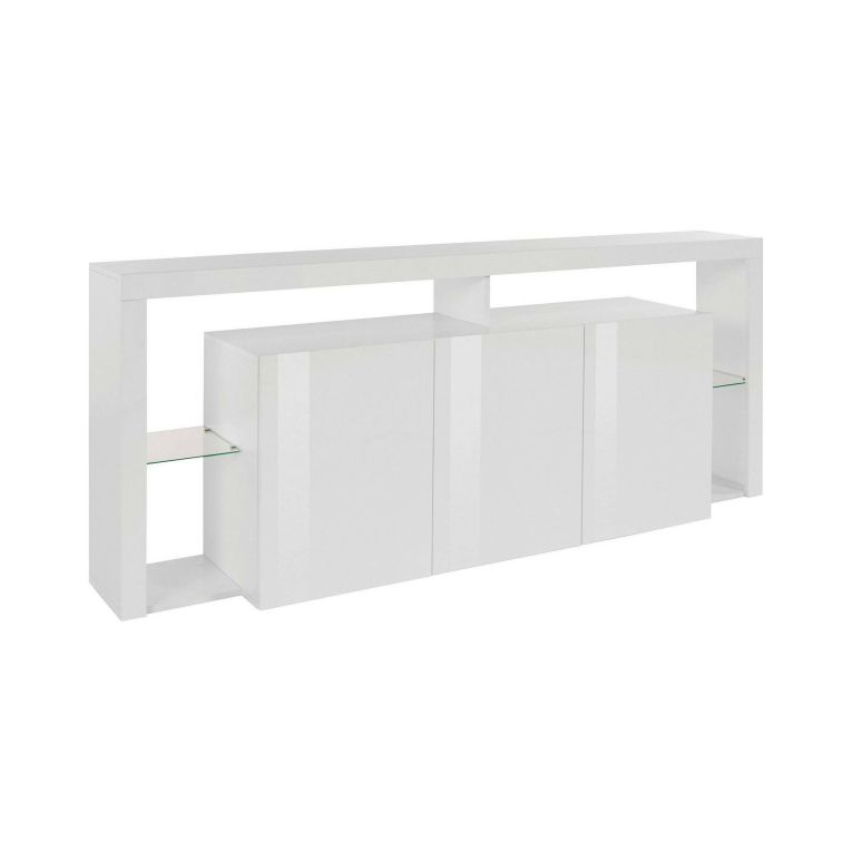 Credenza Willer, Buffet da soggiorno a 3 ante, Madia da salotto, Credenza moderna, Bianco lucido