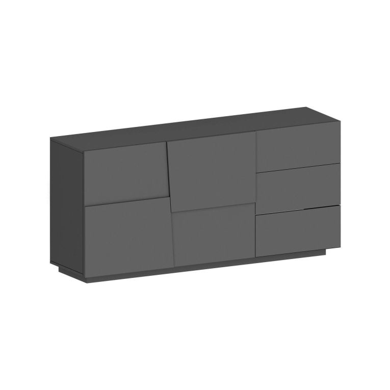 Credenza Xavier, Buffet da soggiorno, Madia da salotto con 2 ante e 3 cassetti, 180x44h86 cm, Antracite