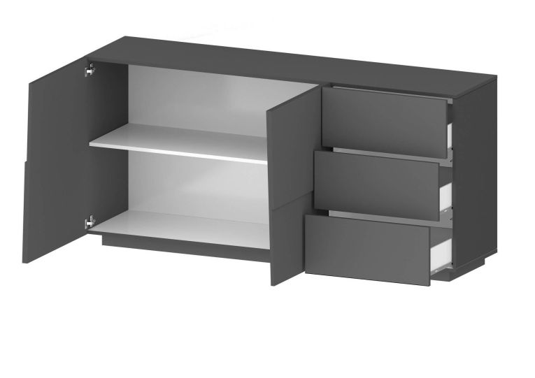 Credenza Xavier, Buffet da soggiorno, Madia da salotto con 2 ante e 3 cassetti, 180x44h86 cm, Antracite