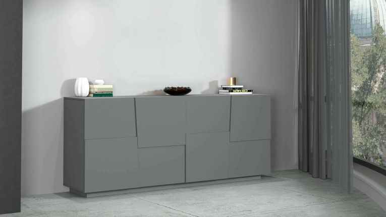 Credenza Yago, Buffet da soggiorno, Madia da salotto moderna con 4 ante, 200x44h86 cm, Antracite