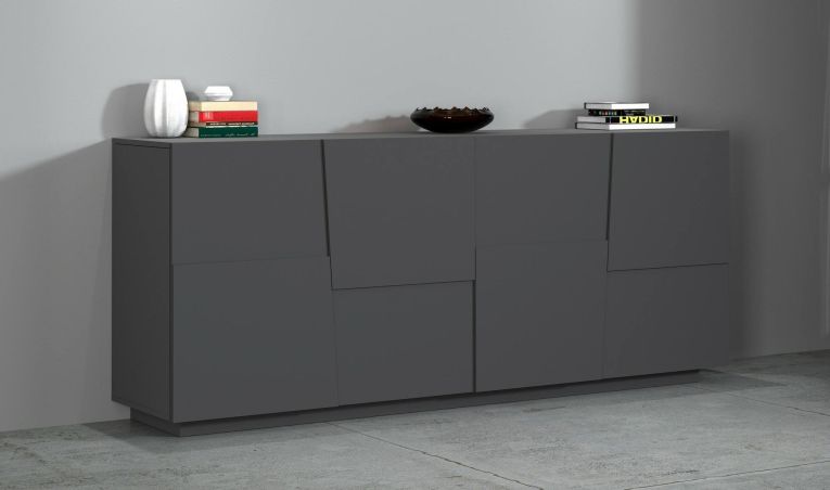 Credenza Yago, Buffet da soggiorno, Madia da salotto moderna con 4 ante, 200x44h86 cm, Antracite
