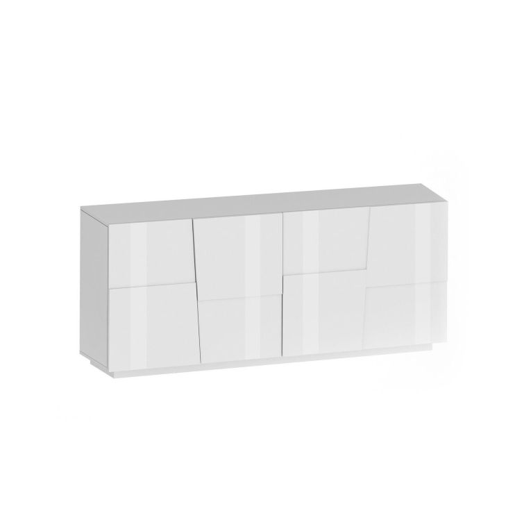 Credenza Yago, Buffet da soggiorno, Madia da salotto moderna con 4 ante, 200x44h86 cm, Bianco lucido