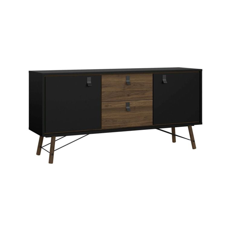Credenza Yseult, Buffet da soggiorno, Madia da salotto, Dispensa da cucina, 40x150 h72 cm, Nero e Noce