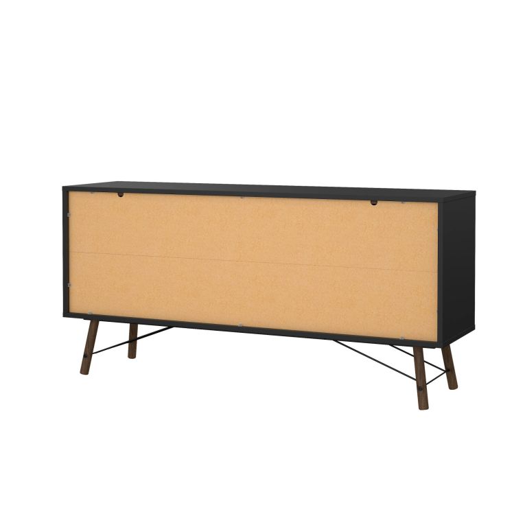 Credenza Yseult, Buffet da soggiorno, Madia da salotto, Dispensa da cucina, 40x150 h72 cm, Nero e Noce