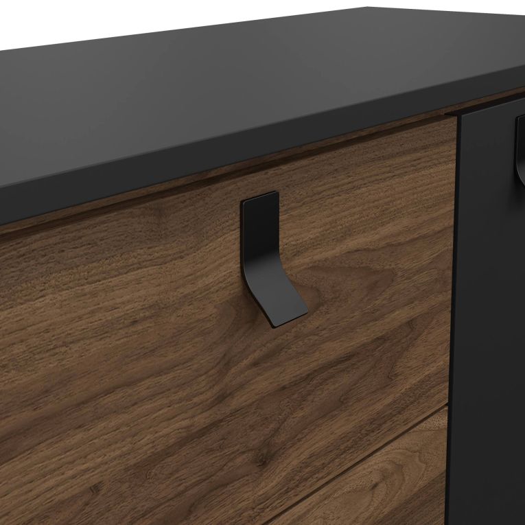 Credenza Yseult, Buffet da soggiorno, Madia da salotto, Dispensa da cucina, 40x150 h72 cm, Nero e Noce