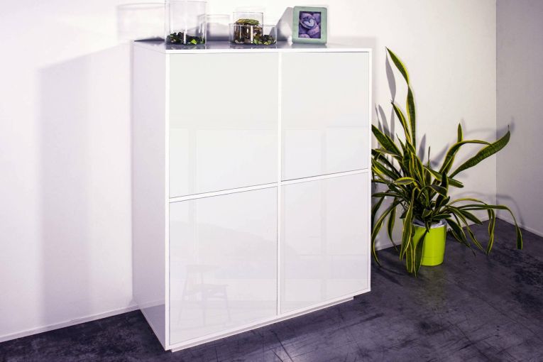 Credenza Zaccaria, Madia da cucina a 4 ante, Buffet da soggiorno, 100% Made in Italy, cm 100x41h126, Bianco lucido