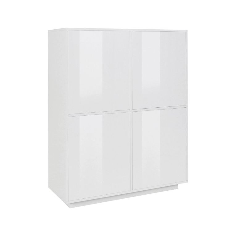 Credenza Zaccaria, Madia da cucina a 4 ante, Buffet da soggiorno, 100% Made in Italy, cm 100x41h126, Bianco lucido
