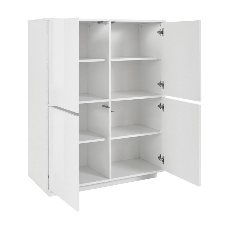 Credenza Zaccaria, Madia da cucina a 4 ante, Buffet da soggiorno, 100% Made in Italy, cm 100x41h126, Bianco lucido