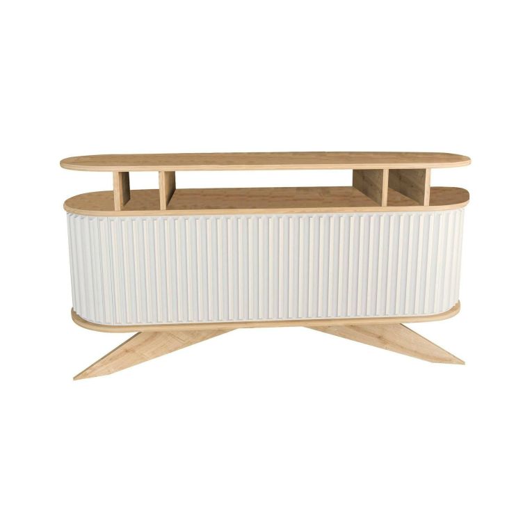 Credenza Zaurak, Buffet da soggiorno, Madia da salotto, Dispensa moderna da cucina, 150x43h75 cm, Quercia e Bianco
