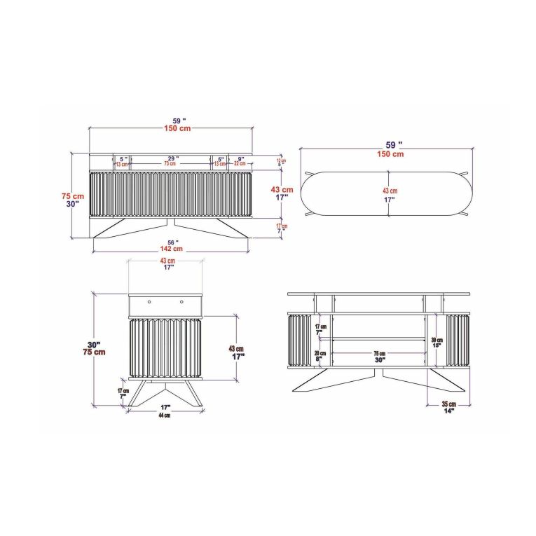 Credenza Zaurak, Buffet da soggiorno, Madia da salotto, Dispensa moderna da cucina, 150x43h75 cm, Quercia e Bianco
