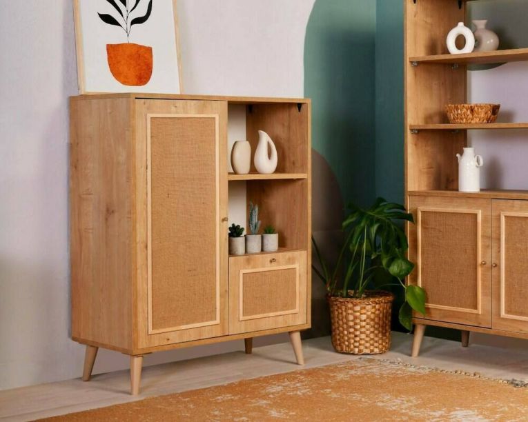 Credenza Zenara, Buffet da soggiorno, Madia da salotto, Dispensa moderna da cucina, 90x40h110 cm, Quercia