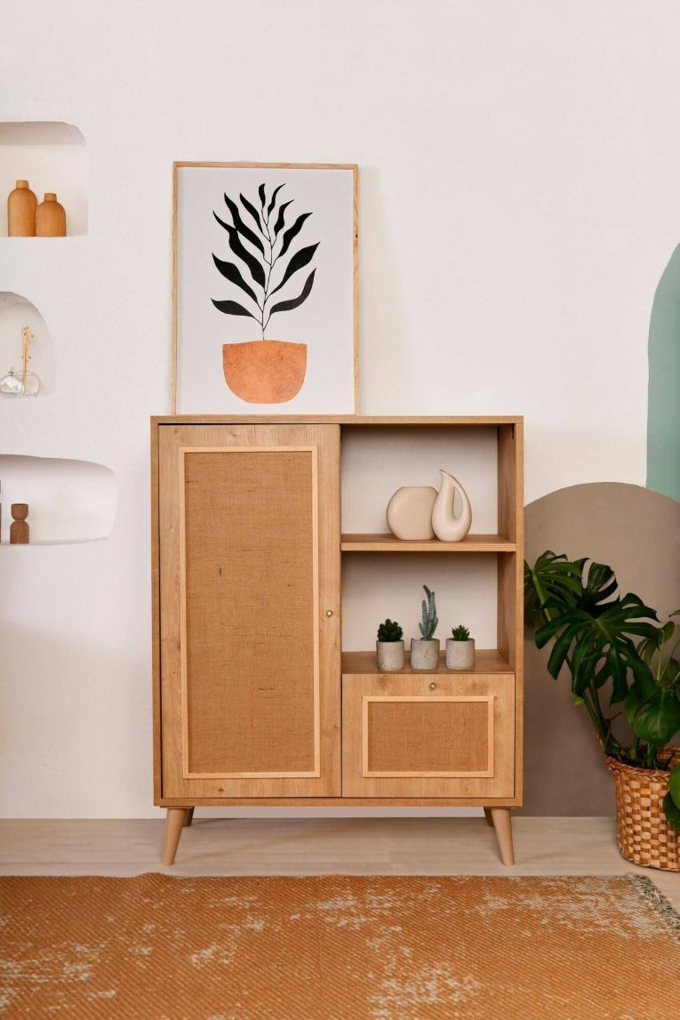 Credenza Zenara, Buffet da soggiorno, Madia da salotto, Dispensa moderna da cucina, 90x40h110 cm, Quercia