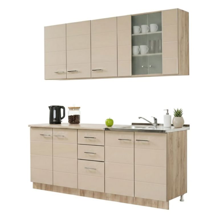 Cucina Beige Marrone Rovere Con cassetti, Elettrodomestici non inclusi, 10 Ante - Ieri