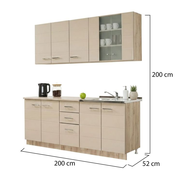 Cucina Beige Marrone Rovere Con cassetti, Elettrodomestici non inclusi, 10 Ante - Ieri