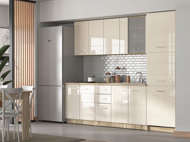 Cucina Beige Marrone Rovere Con cassetti, Elettrodomestici non inclusi, 10 Ante - Ieri