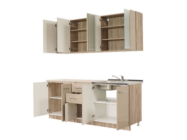 Cucina Beige Marrone Rovere Con cassetti, Elettrodomestici non inclusi, 10 Ante - Ieri