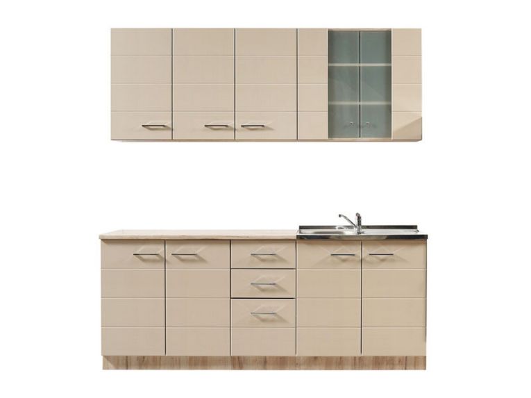 Cucina Beige Marrone Rovere Con cassetti, Elettrodomestici non inclusi, 10 Ante - Ieri