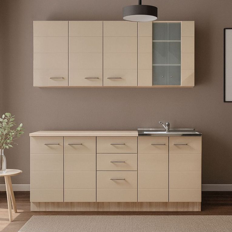 Cucina Beige Marrone Rovere Con cassetti, Elettrodomestici non inclusi, 10 Ante - Ieri