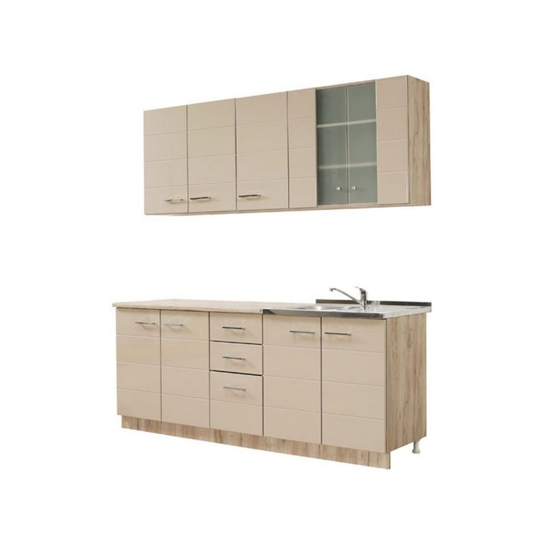 Cucina Beige Marrone Rovere Con cassetti, Elettrodomestici non inclusi, 10 Ante - Ieri