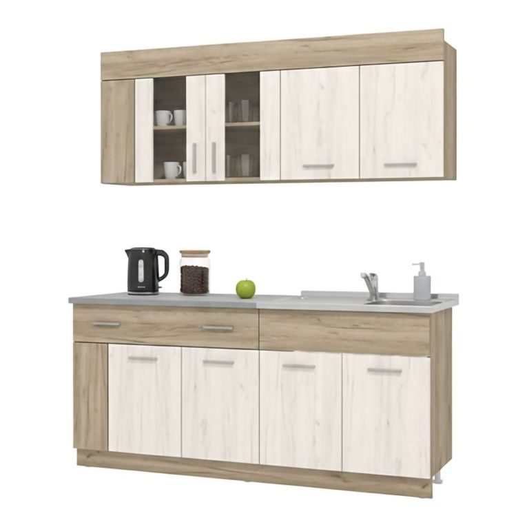 Cucina Beige Marrone Rovere Con cassetto, Elettrodomestici non inclusi, 8 Ante - Interamna