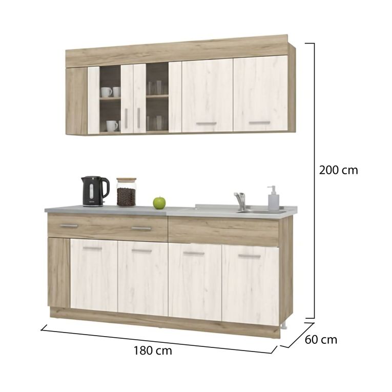 Cucina Beige Marrone Rovere Con cassetto, Elettrodomestici non inclusi, 8 Ante - Interamna
