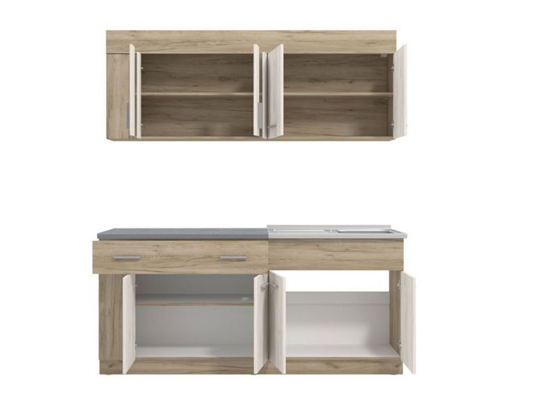 Cucina Beige Marrone Rovere Con cassetto, Elettrodomestici non inclusi, 8 Ante - Interamna