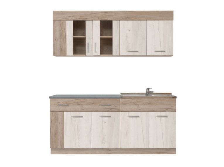 Cucina Beige Marrone Rovere Con cassetto, Elettrodomestici non inclusi, 8 Ante - Interamna