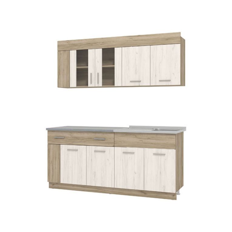 Cucina Beige Marrone Rovere Con cassetto, Elettrodomestici non inclusi, 8 Ante - Interamna
