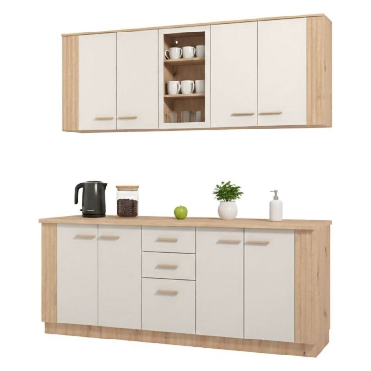 Cucina Beige Marrone Rovere Nodi Con cassetti, Elettrodomestici non inclusi, 9 Ante - Ghemme