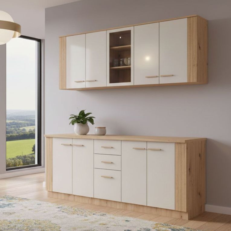 Cucina Beige Marrone Rovere Nodi Con cassetti, Elettrodomestici non inclusi, 9 Ante - Ghemme