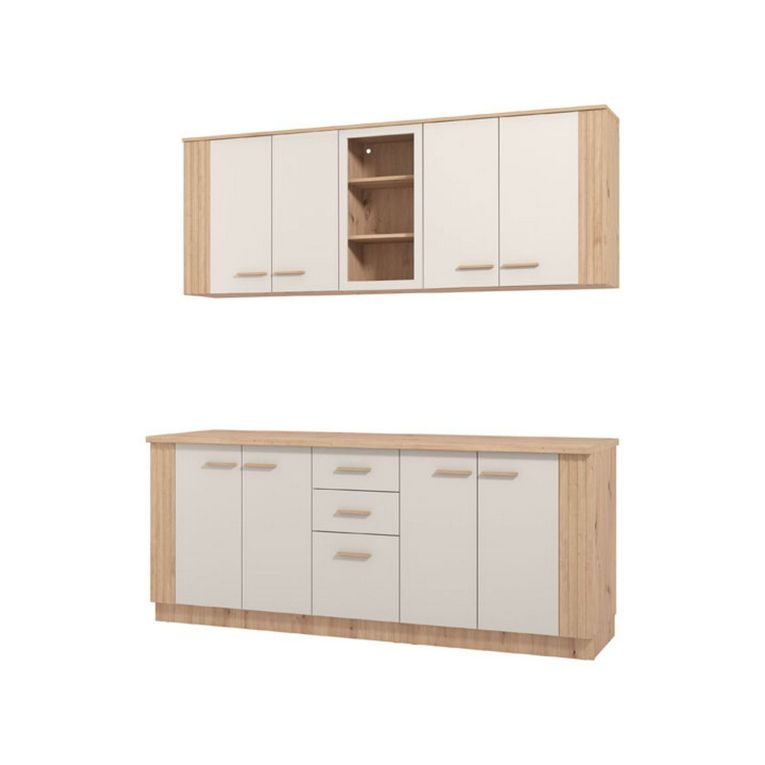 Cucina Beige Marrone Rovere Nodi Con cassetti, Elettrodomestici non inclusi, 9 Ante - Ghemme