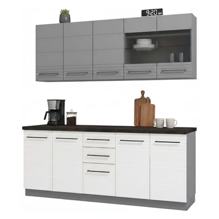 Cucina Bianco Grigio Con cassetti, Elettrodomestici non inclusi, 10 Ante - Zambana