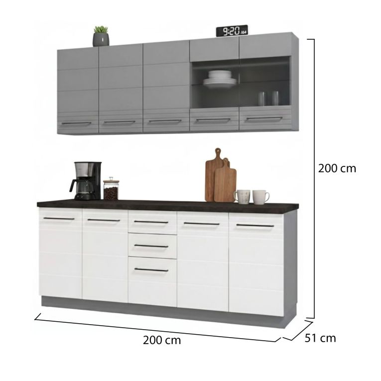 Cucina Bianco Grigio Con cassetti, Elettrodomestici non inclusi, 10 Ante - Zambana