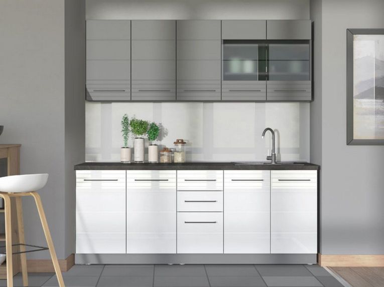 Cucina Bianco Grigio Con cassetti, Elettrodomestici non inclusi, 10 Ante - Zambana