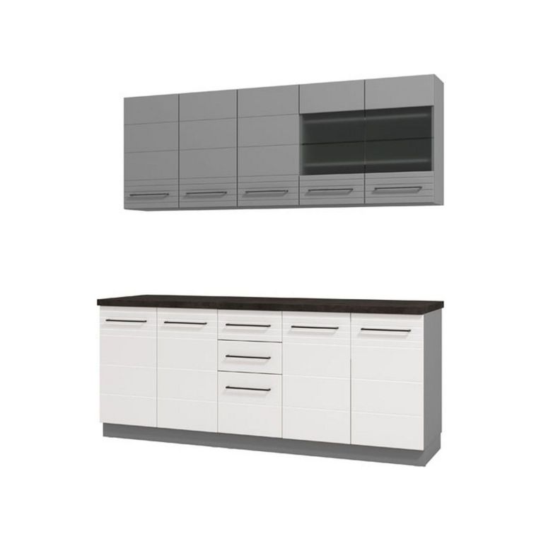Cucina Bianco Grigio Con cassetti, Elettrodomestici non inclusi, 10 Ante - Zambana