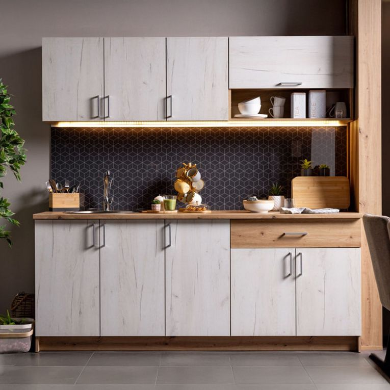 Cucina Bianco Larice Marrone Rovere Con cassetto, Elettrodomestici non inclusi, 9 Ante - Surano