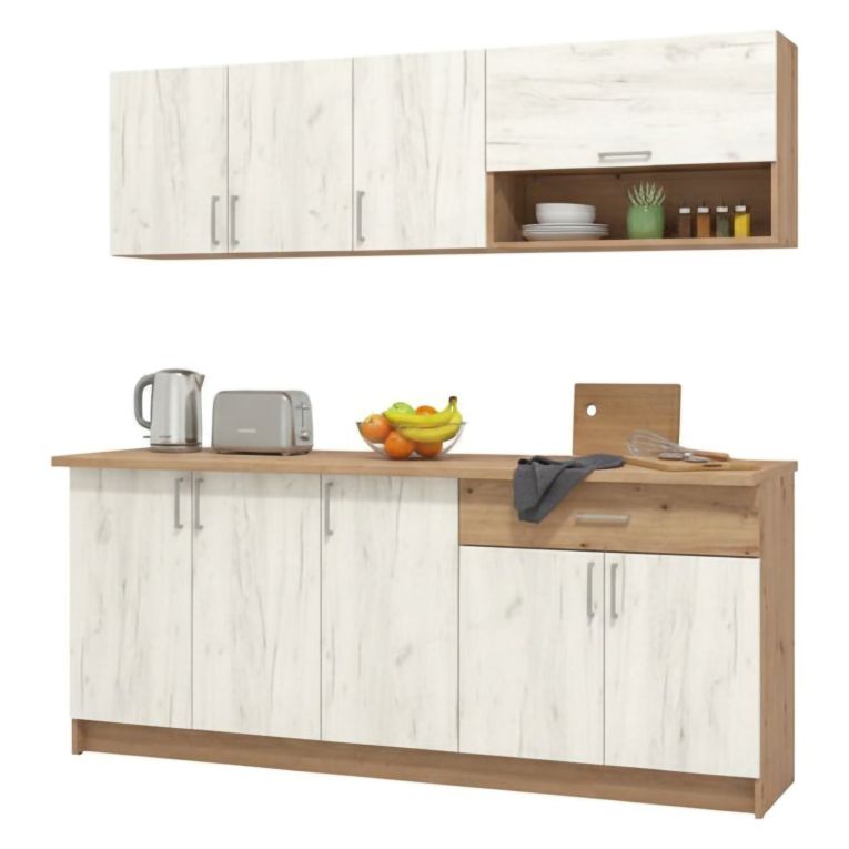 Cucina Bianco Larice Marrone Rovere Con cassetto, Elettrodomestici non inclusi, 9 Ante - Surano